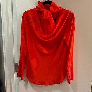 J CREW Women's Red High Neck Silk Blouse with draped back